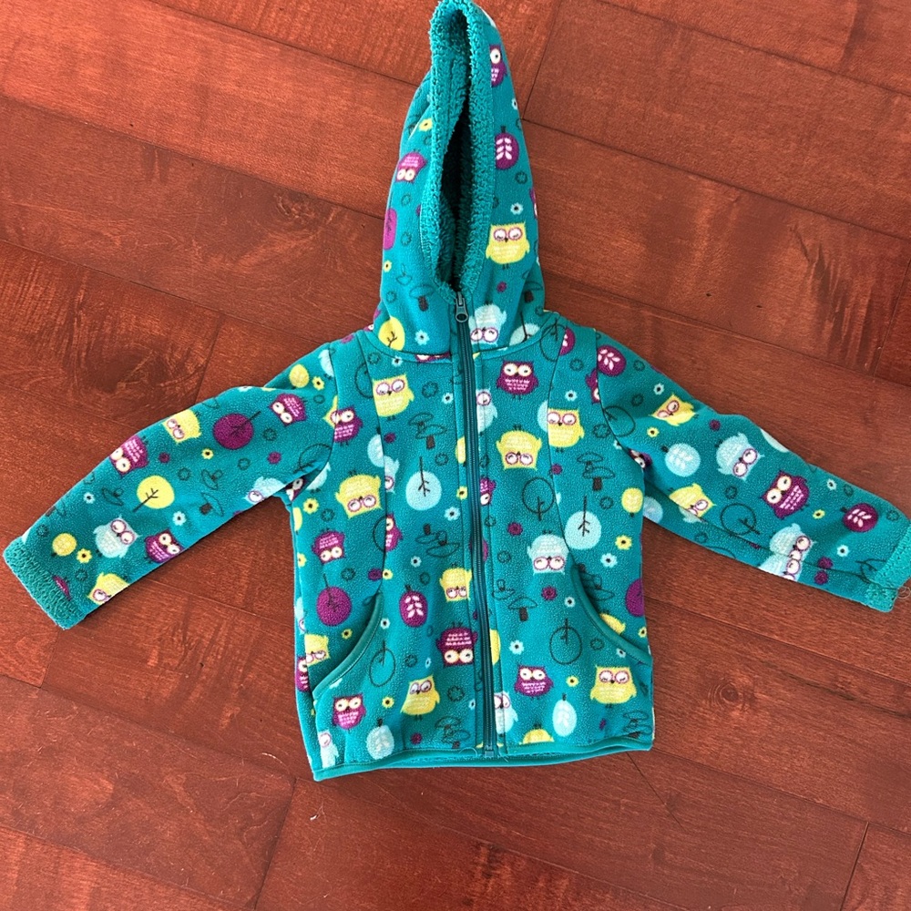 Sherpa hooded zip up jacket owls